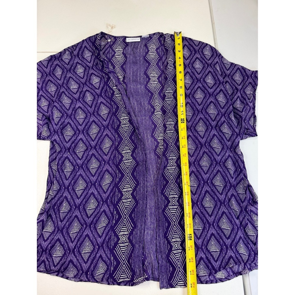 Liz CLAIBORNE‎ Purple Diamond Print Open Front Kimono Short Sleeve Top S/M - Picture 2 of 7